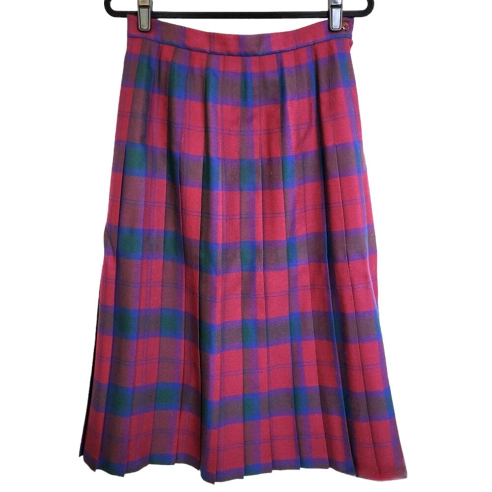 Vintage Preswick & Moore Skirt Womens 4/6 Red Wool Plaid Pleated Academia Preppy - Picture 1 of 8